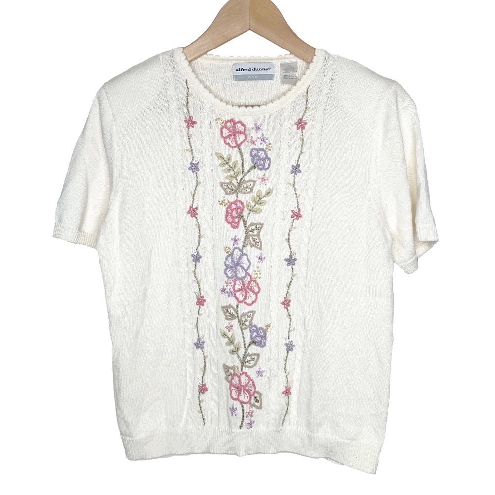Vintage Alfred Dunner Short Sleeve Floral Embroidered Sweater